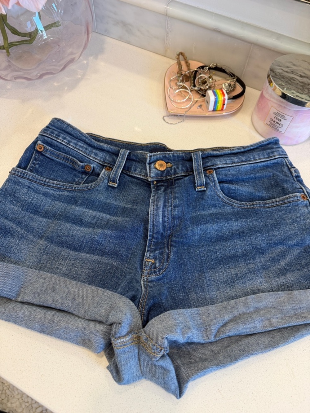 J. Crew Rolled Cuffed Midwash Blue Denim Shorts